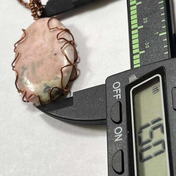 Handmade Rhodonite cabochon Stone Necklace with Copper Wire Wrap Pendant Gems - Picture 2 of 3